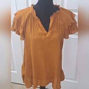 Nanette Lepore Semi Sheer Tiered Ruffle Sleeve Tunic/Top   Size L